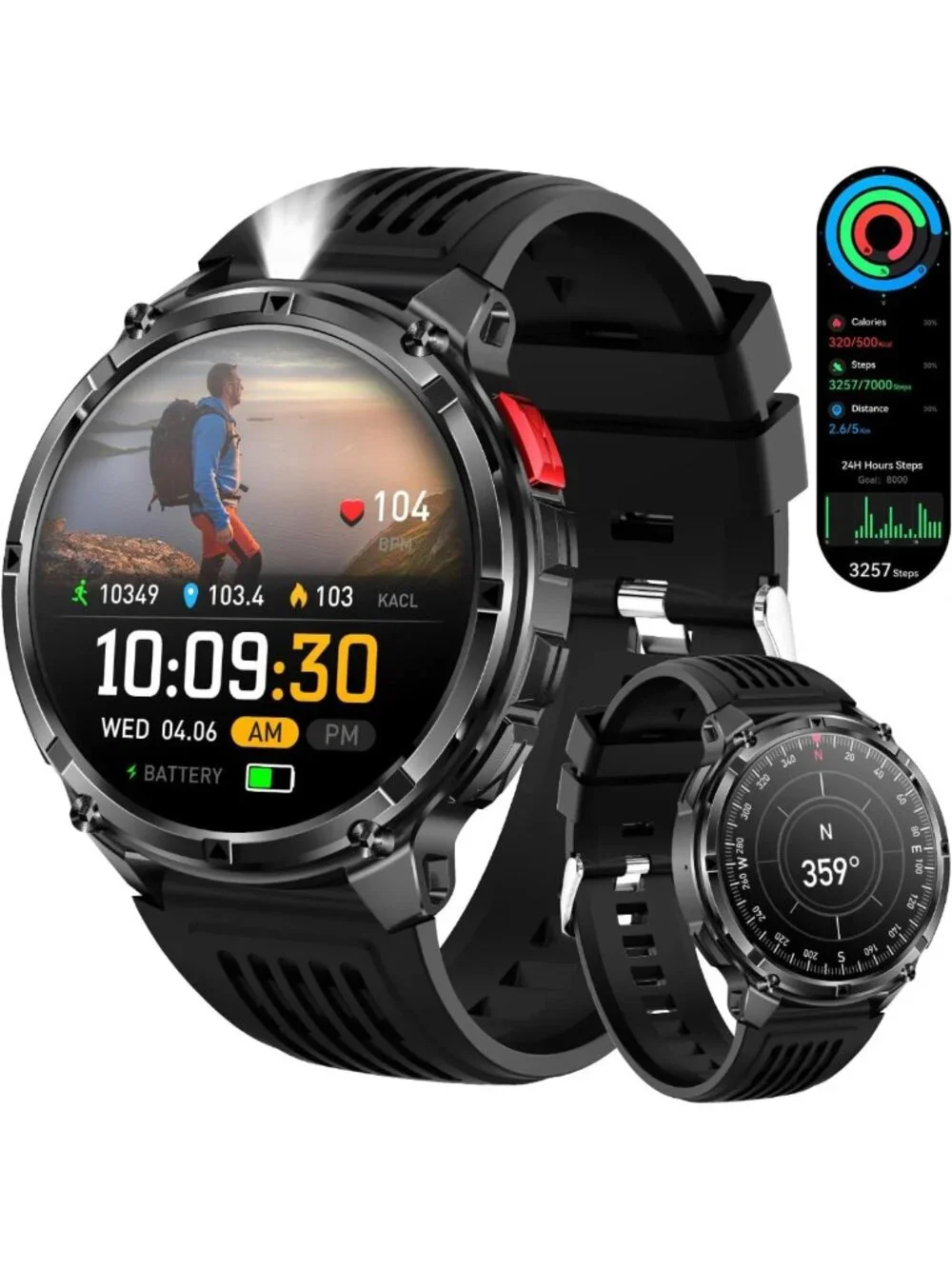 Men's Military Sport Smart Watch - Fitness Tracker, Waterproof, 100+ Modes